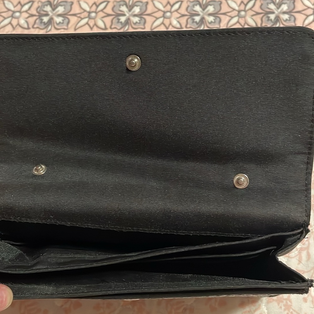Wallet- black basket weave-snap closure w/2 snaps (small tear inside) - Picture 2 of 8